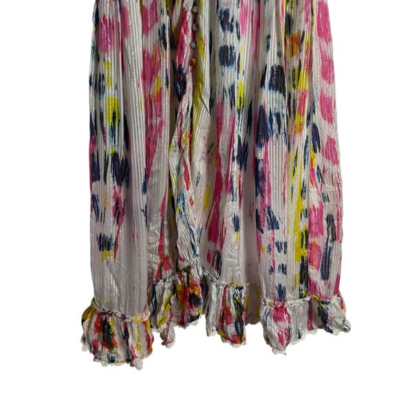 Hemant & Nandita Jorah Multicolor Tie Dye Print V-Neck Puff Sleeve Midi Dress XS - Picture 13 of 16